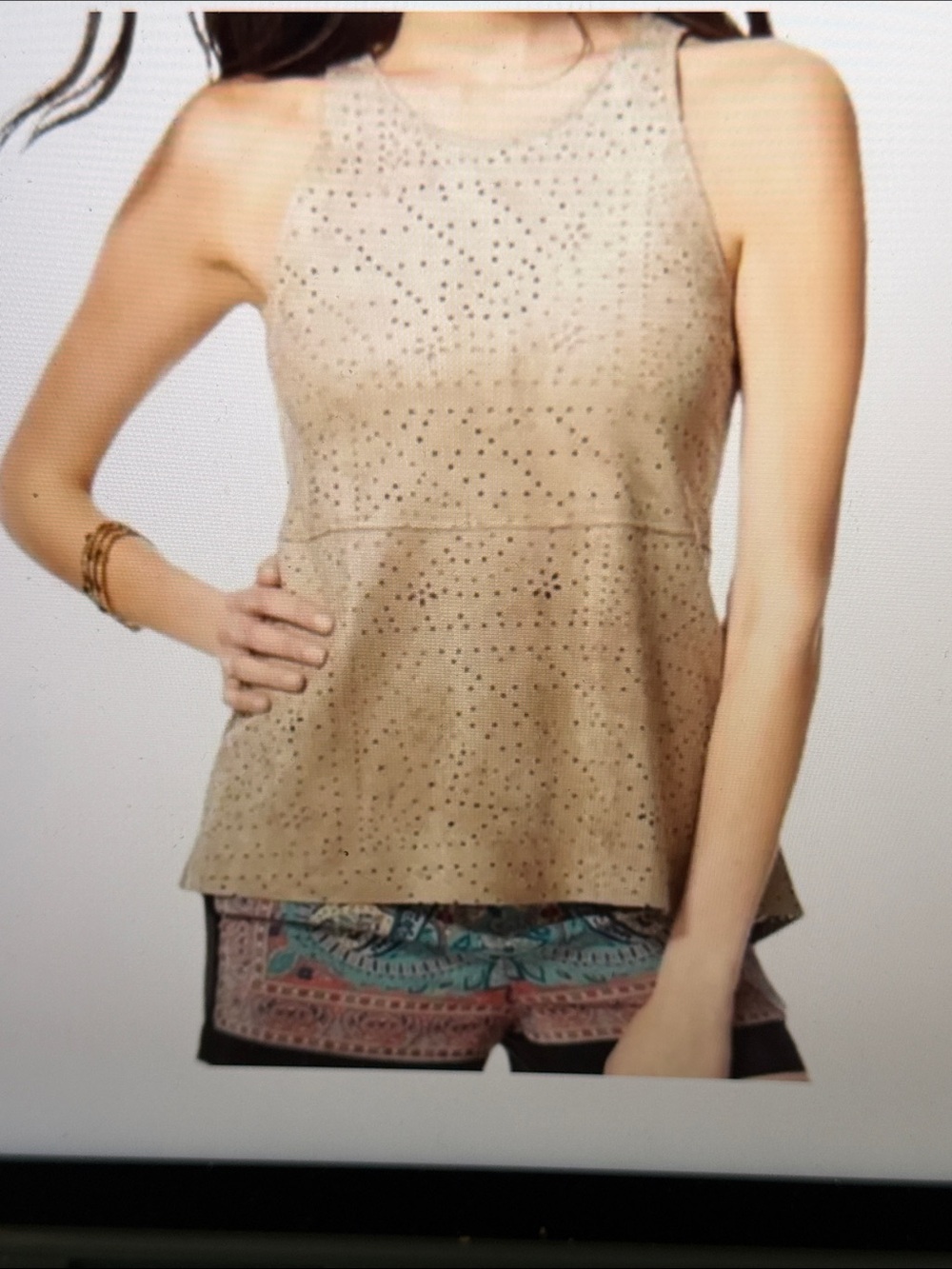 BCBGMaxAzria Faux Suede Tan Top SzS